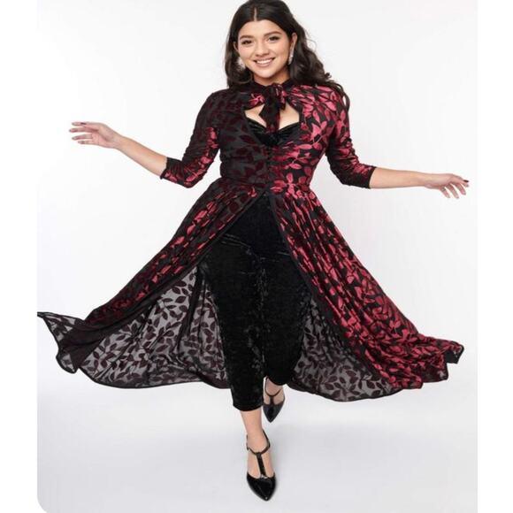 Unique Vintage Royal Purple and Tan Velvet Burnout Tallulah Duster M 6 8 NWOT - Picture 6 of 11